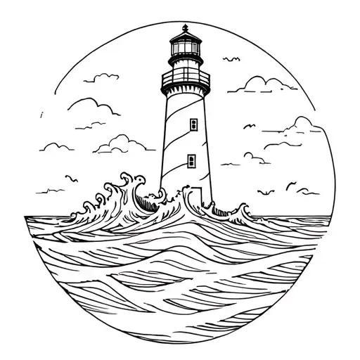 Lighthouse And Sea Waves Crashing In The Background