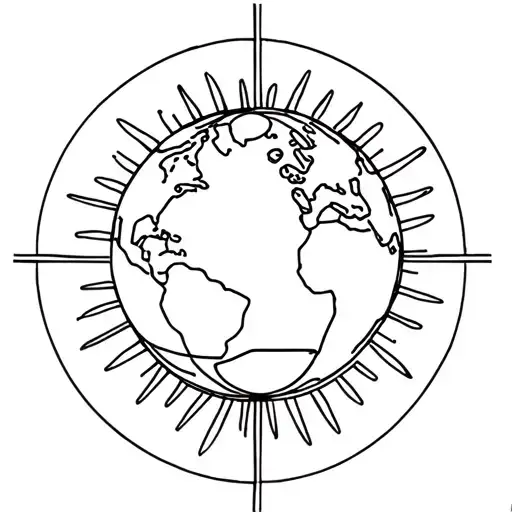 Earth Globe Surrounded With A Sun And A Moon Surrounded