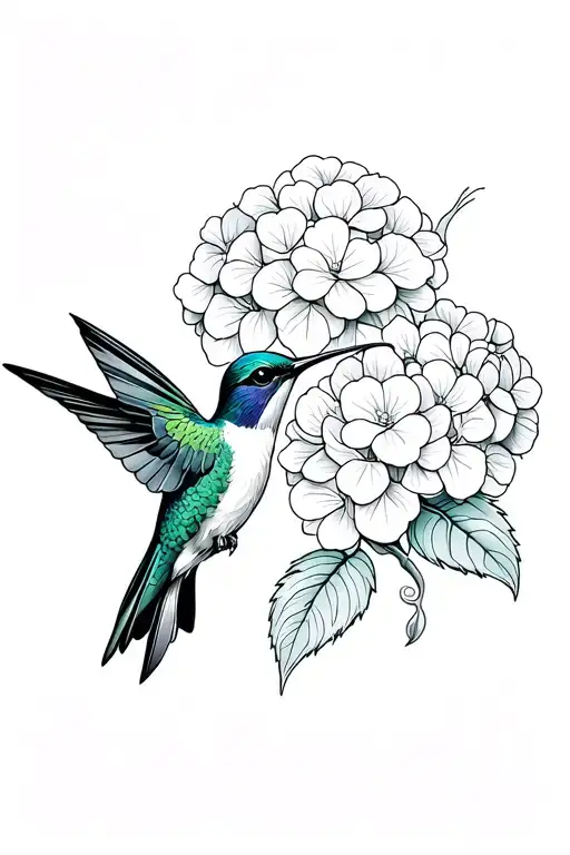Hummingbird And Hydrangeas