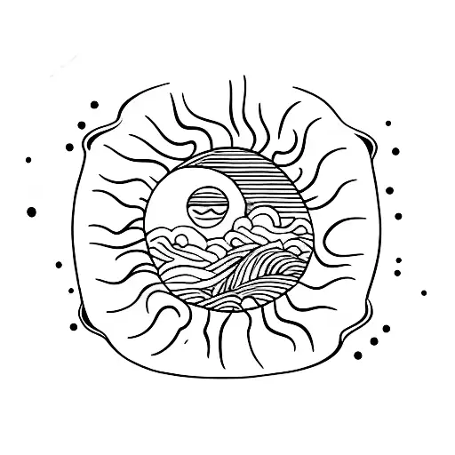 Red Orange Armband Tattoo Of The Waves And Sun