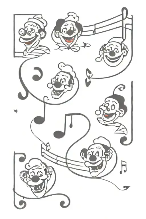 Clowns And Music Notes Swirling