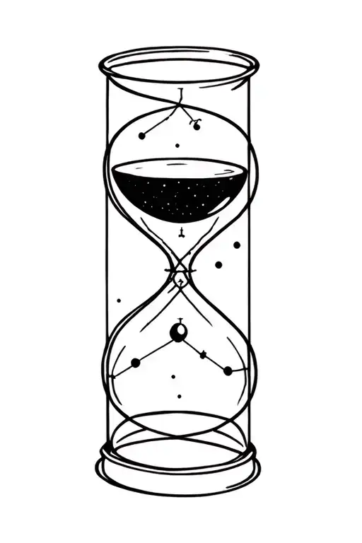 Simple Line Tattoo Of The Constellation Orion Inside An Hourglass With Black Glass