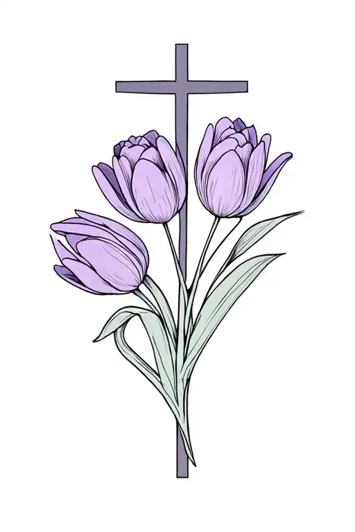 Cross With Tulips And Lilac Flower
