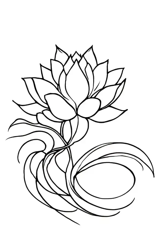 Veritcal Wavy Lines Incorporating A Lotus Flower Bouquet