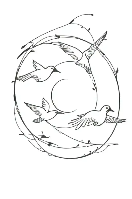 Infitnity Symbol With 2 Black Birds And 1 Flying Away