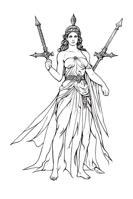 Athena Warrior With Weapons