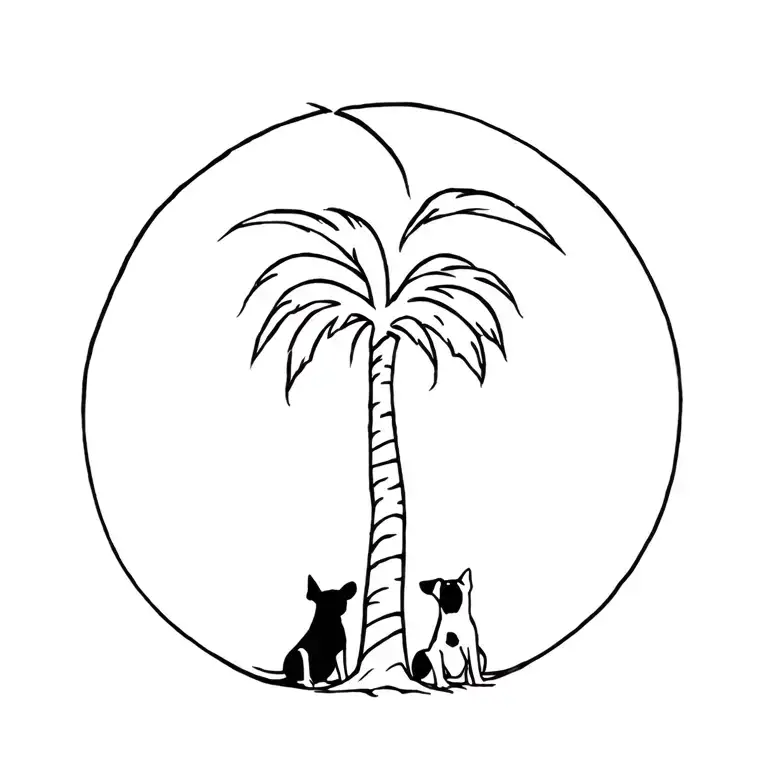 Palm Tree With Dogs Sitting