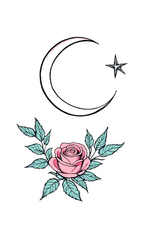 Rose And Moon With Star