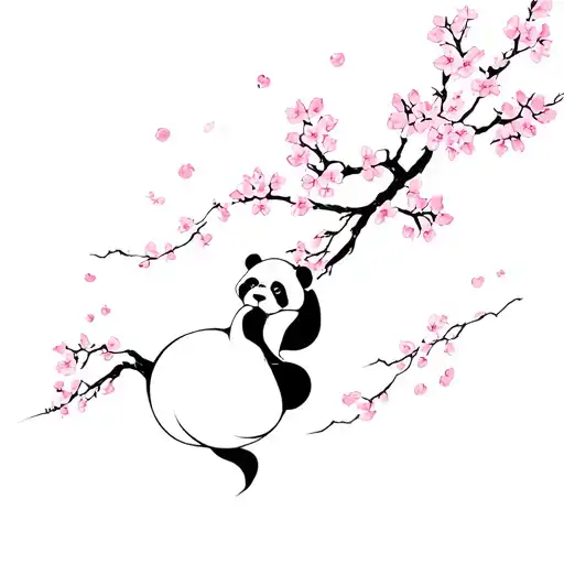 Panda And Cherry Blossoms Falling