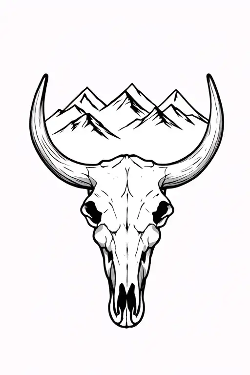 A Simple Cow Skull With Mountains In The Background