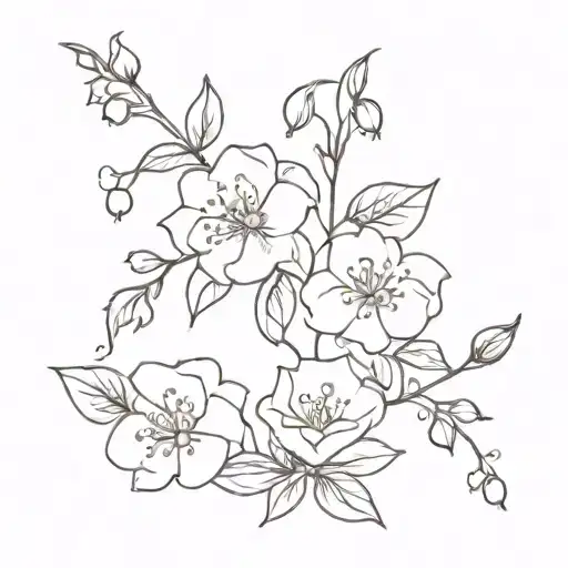 Minimalist Tattoo Design With Roses Honey Suckles And Lily Of The Valley