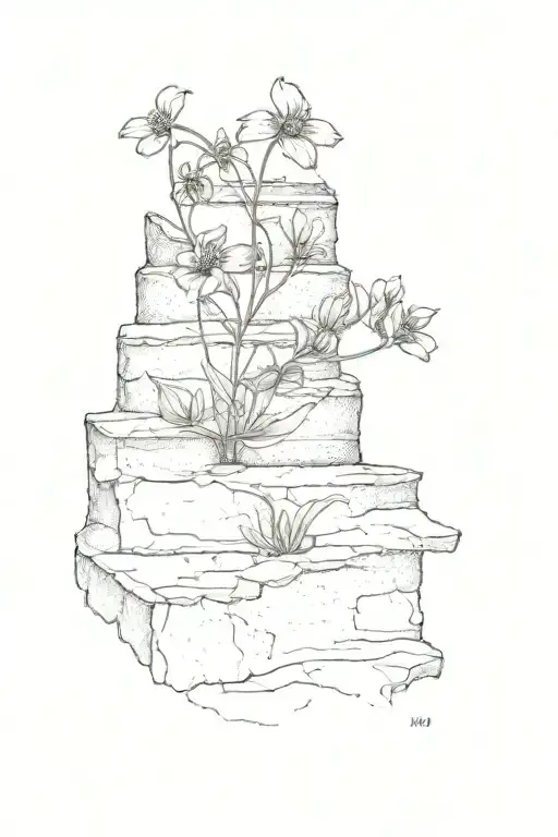 A Singular Small Wildflower Growing Out Of Concrete Stair Way