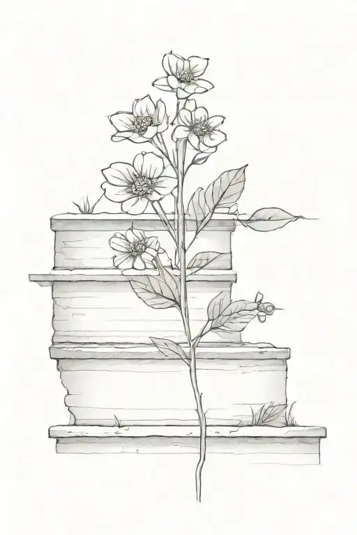 A Singular Small Minimalist Wildflower Growing Out Of Concrete Stair Way