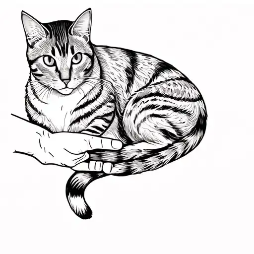 A Cat With Hand Holding