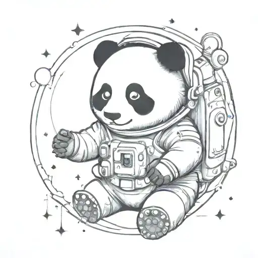 A Sketch Tattoo Of A Panda Astronaut Exploring The Galaxy