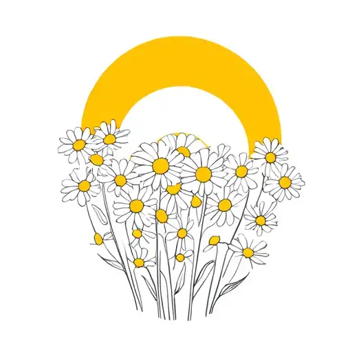 The Sun That Rises On The Background Of The Flower Field Of Daisies