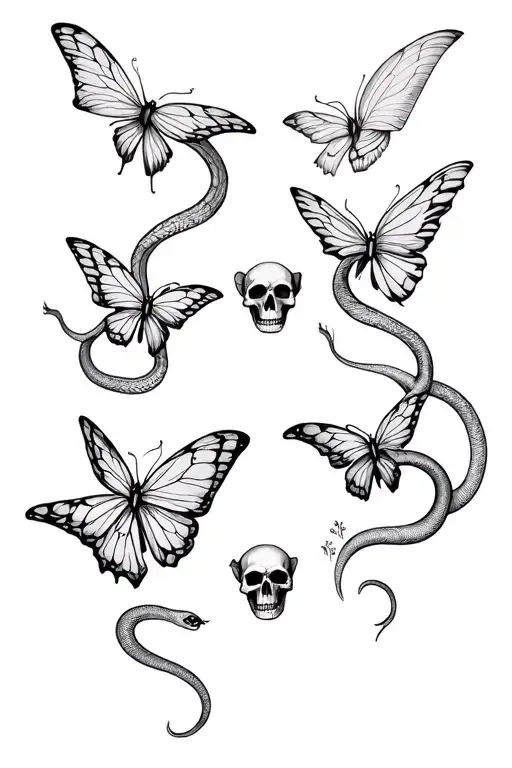 Butterflies With Skulls With Snakes