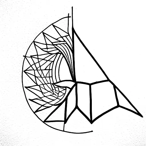 Sacred Geometry Fineline With Chimney Tower And A Flying Hawk