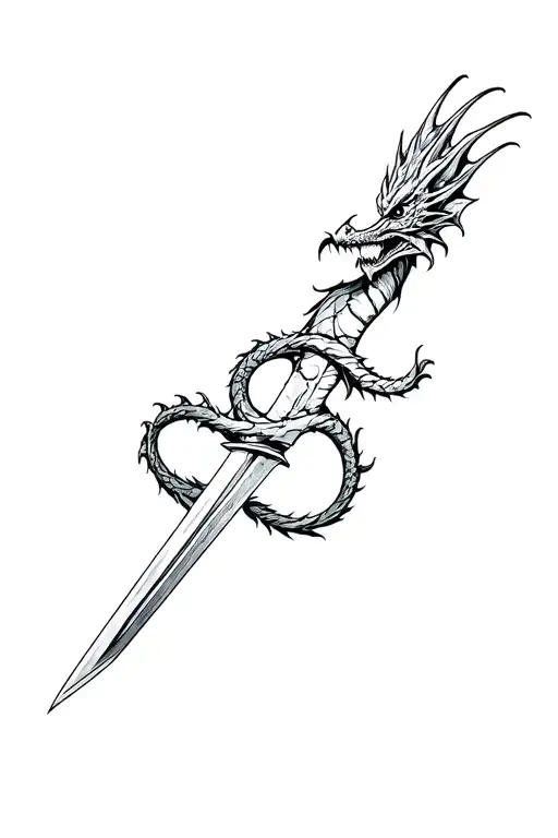 Angry Dragon Wrapped Round Sword Stuck In A Rock