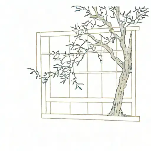 A Double Hung Window With A Southern Live Oak In The Background