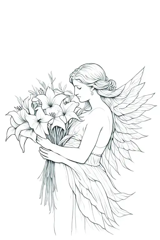 A Greek Mythology Forest Nymph Holding A Bouquet Of Amaryllis Nymph Flowers