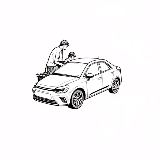 Father And Son Are Repairing A Car