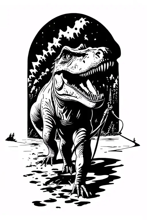 A Person Walking A T-rex On A Leash