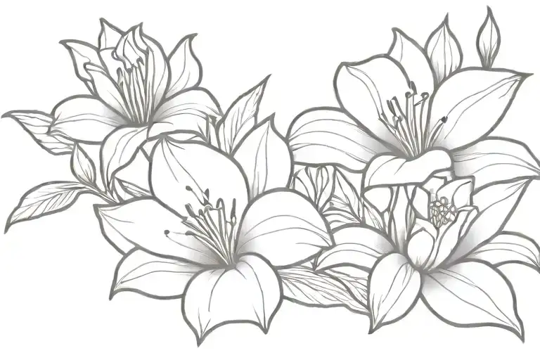 Rose And Lillies And Sparks Small Line Art