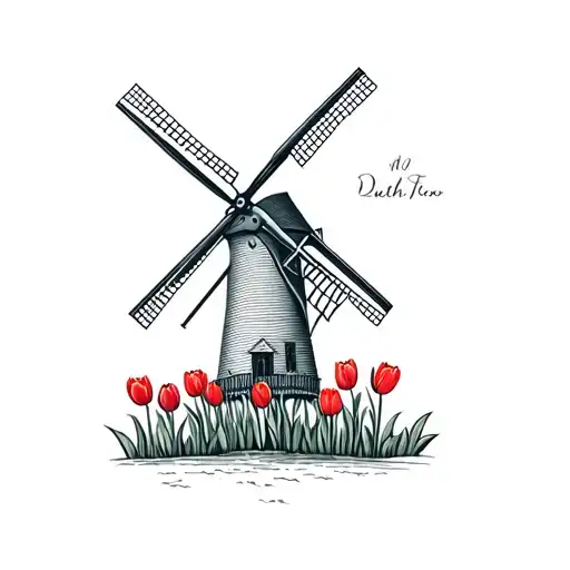 Landscape Dutch Windmill Tulips Traditional Style
