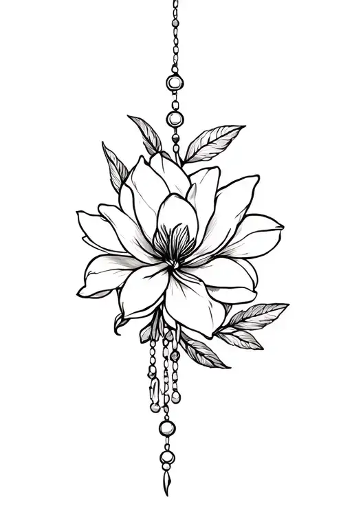 Magnolia Flowers With Rosary Wrapped Loosely