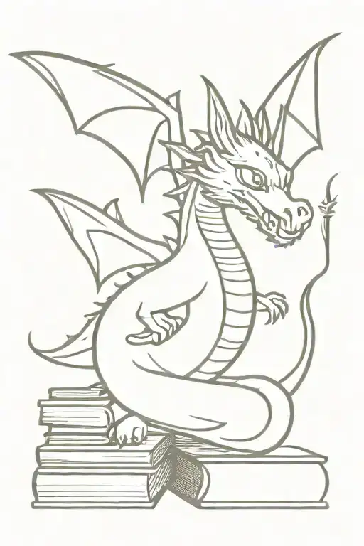 Dragon And Books Stacked