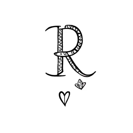 Dainty Fine Line Cursive R With Diamond Ring And Small Heart