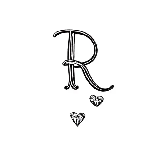 Dainty Fine Line Cursive R With Diamond Ring And Small Heart