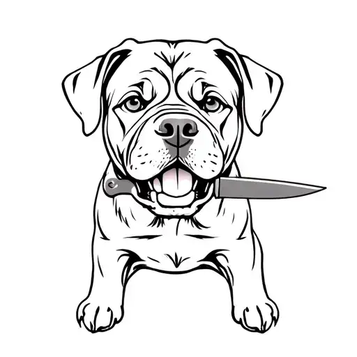 Rottweiler Holding A Knife In Mouth