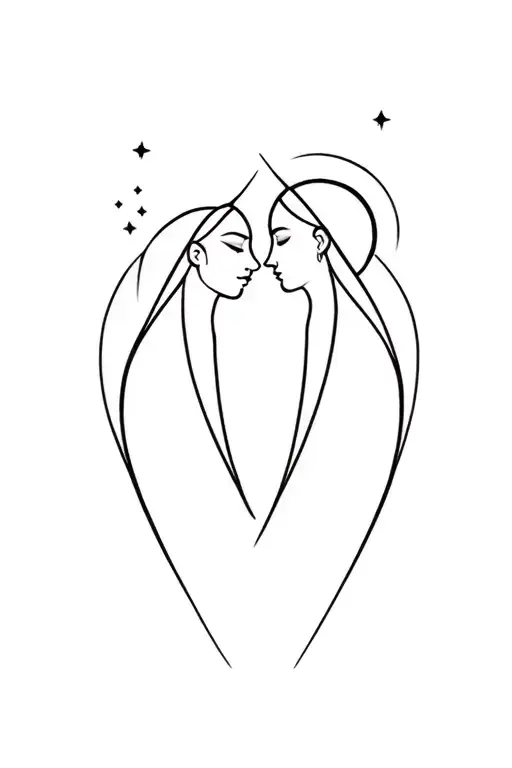 Celestial Couple Tattoos Featuring Line Work In A Linear Shape