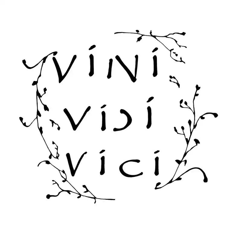 Vini Vidi Vici Text With Small Vines Under