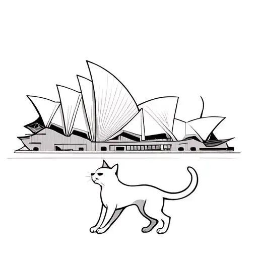 A Minimalist Silhouette Of A Cat Dancing In Front Of The Sydney Opera House