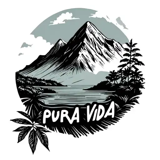 An Outline Of A Costa Rican Mountain Range With Pura Vida Below