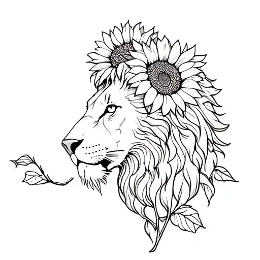 A Lion In Sunflowers