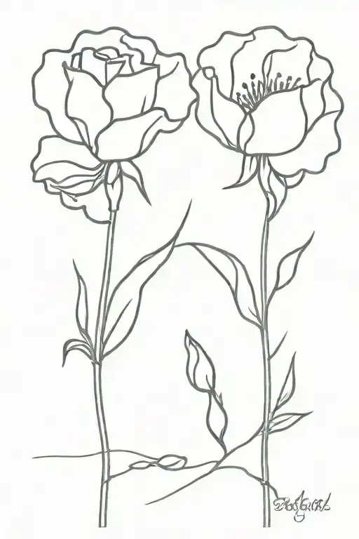 Two Carnation Flowers With One Sweet Pea Birth Flowers Intertwined