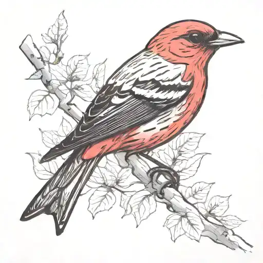 Scarlet Tanager On White Birch Tree Branch