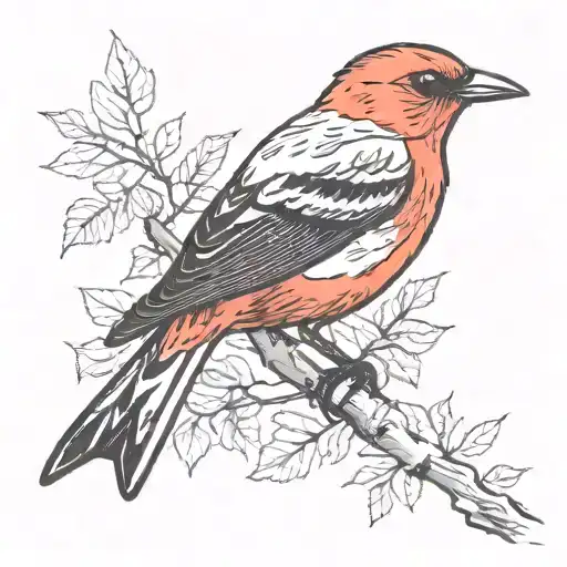 Scarlet Tanager On White Birch Tree Branch With Peeling Bark