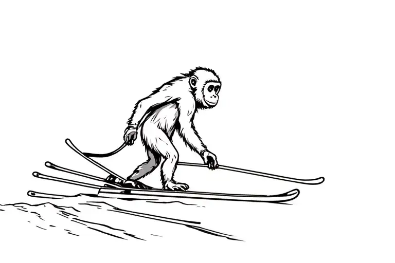 Japanese Snow Monkey On Skiing