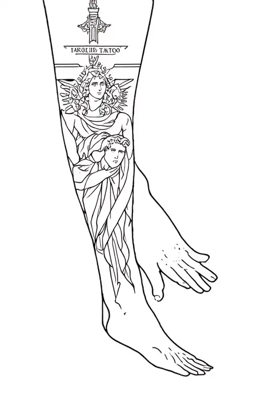A Leg Sleeve Tattoo With Greek Mythology And Stoic Virtues