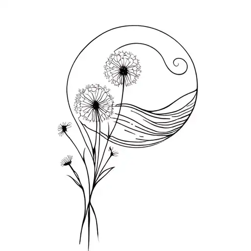 Waves And Moon With Dandelions Sprouting