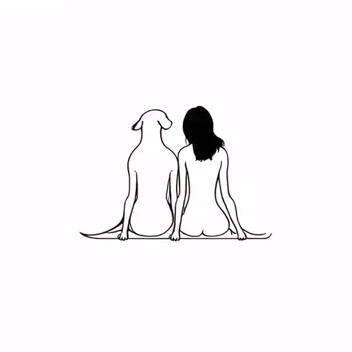 Dog And Girl Sitting Side By Side Profile