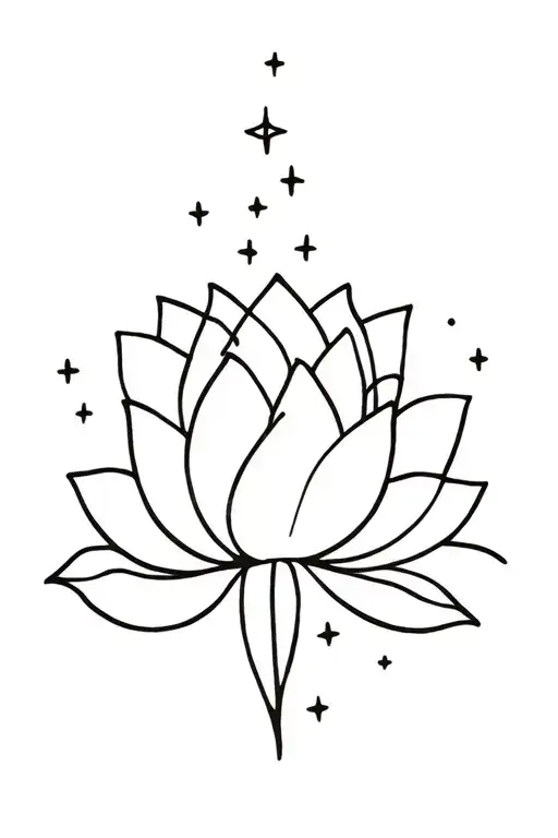 A Little Foream Fine Line Lotus And Tiny Stars
