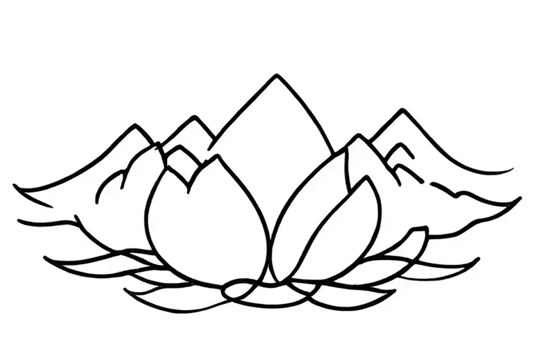 Dainty Simple Fine Line Mountain Range With Lotus Flower Intertwined