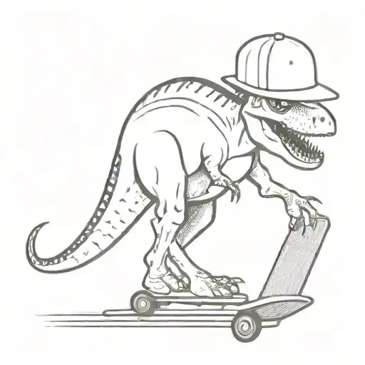 A Dinosaur Riding A Skateboard With A Basketball Jersey On And A Flat Bill Hat