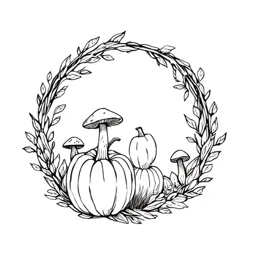 Mushroom And Pumpkin Wreath
